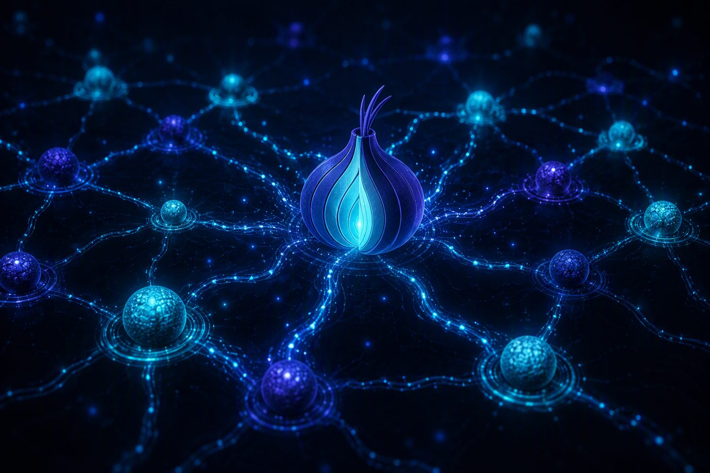 Schematic visualization of onion routing across Tor relays